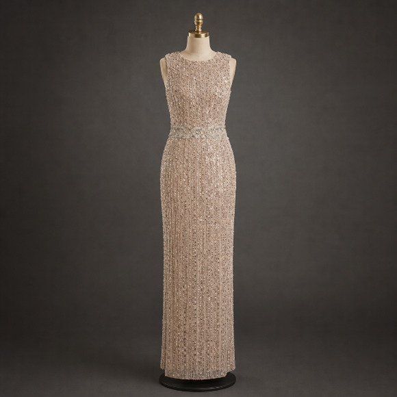 Mac Duggal Dresses & Skirts - Mac Duggal Sequined High Neck Sleeveless Maxi Gown - Nude/Gold Size 2 NWT